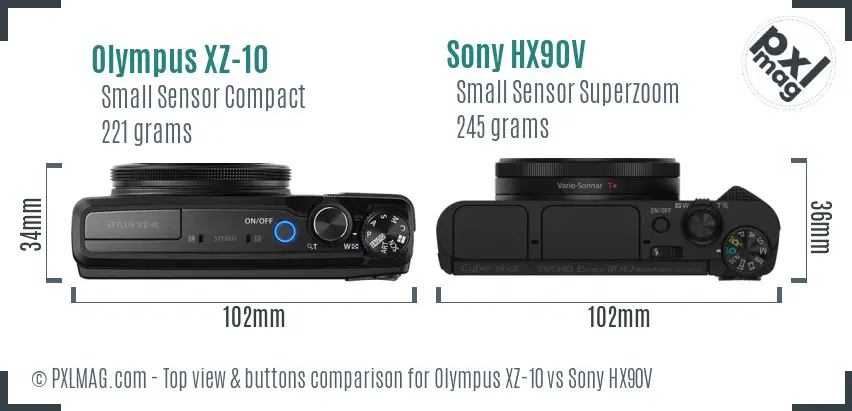 Olympus XZ-10 vs Sony HX90V top view buttons comparison