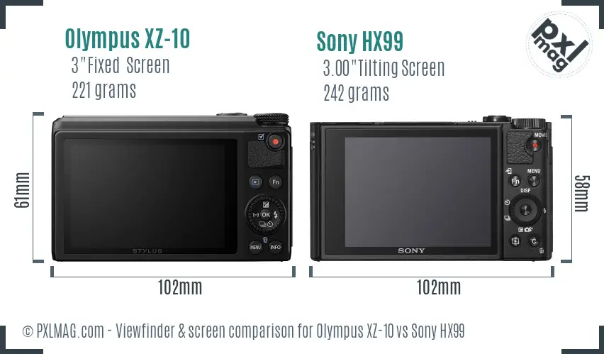 Olympus XZ-10 vs Sony HX99 Screen and Viewfinder comparison
