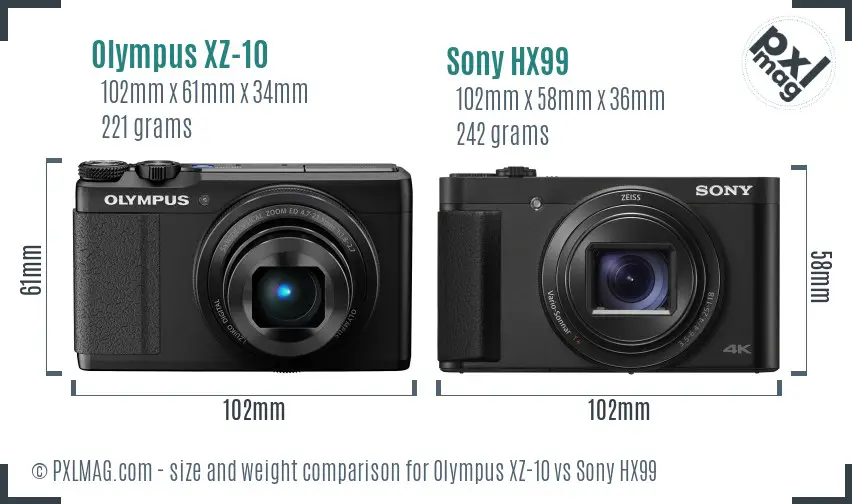 Olympus XZ-10 vs Sony HX99 size comparison Olympus XZ-10 vs Sony HX99 size comparison