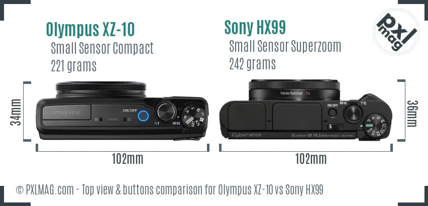 Olympus XZ-10 vs Sony HX99 top view buttons comparison