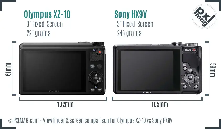 Olympus XZ-10 vs Sony HX9V Screen and Viewfinder comparison
