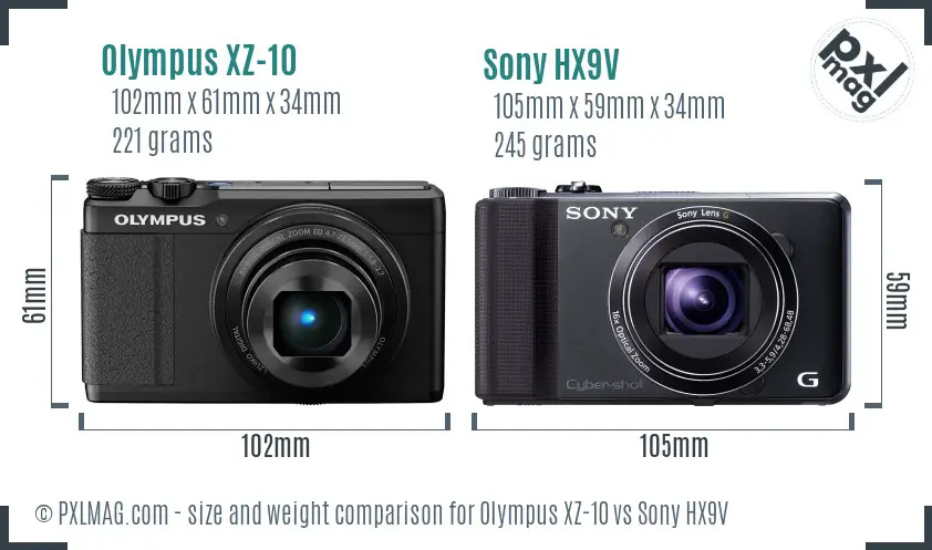 Olympus XZ-10 vs Sony HX9V size comparison