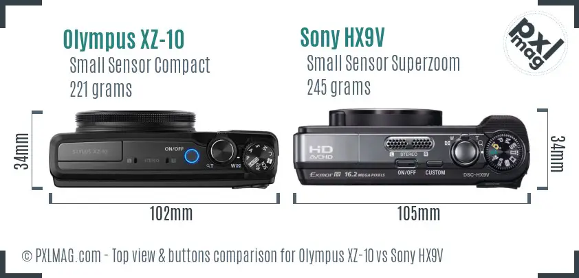 Olympus XZ-10 vs Sony HX9V top view buttons comparison