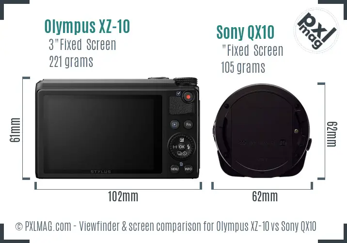 Olympus XZ-10 vs Sony QX10 Screen and Viewfinder comparison