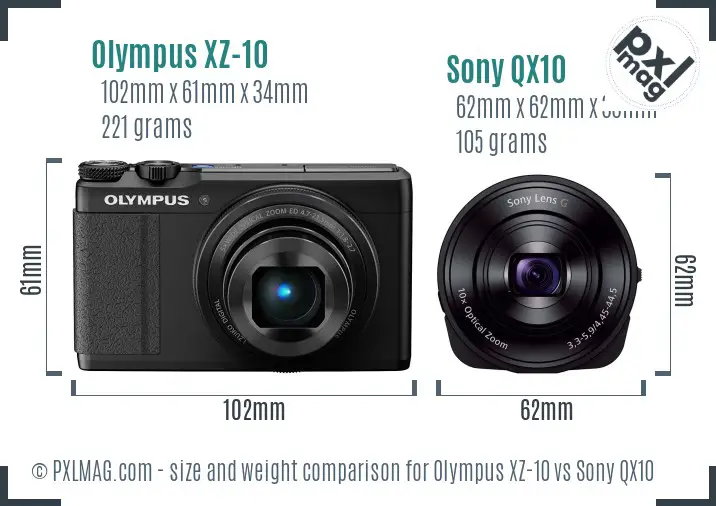 Olympus XZ-10 vs Sony QX10 size comparison