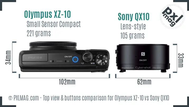 Olympus XZ-10 vs Sony QX10 top view buttons comparison