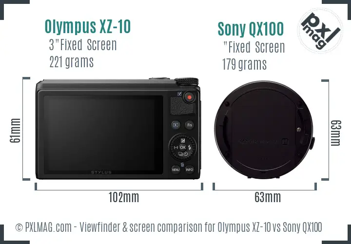 Olympus XZ-10 vs Sony QX100 Screen and Viewfinder comparison