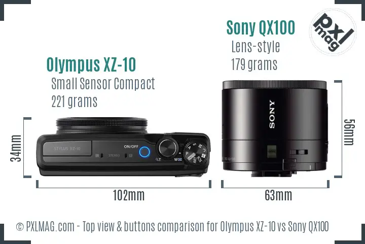 Olympus XZ-10 vs Sony QX100 top view buttons comparison