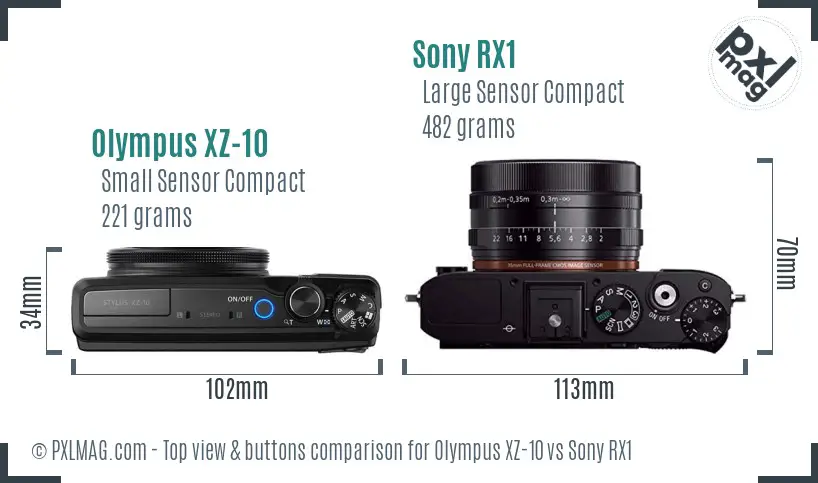Olympus XZ-10 vs Sony RX1 top view buttons comparison