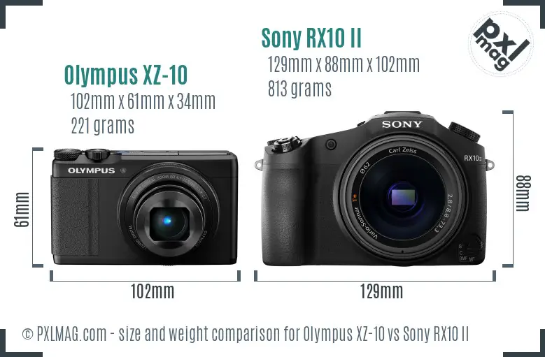 Olympus XZ-10 vs Sony RX10 II size comparison