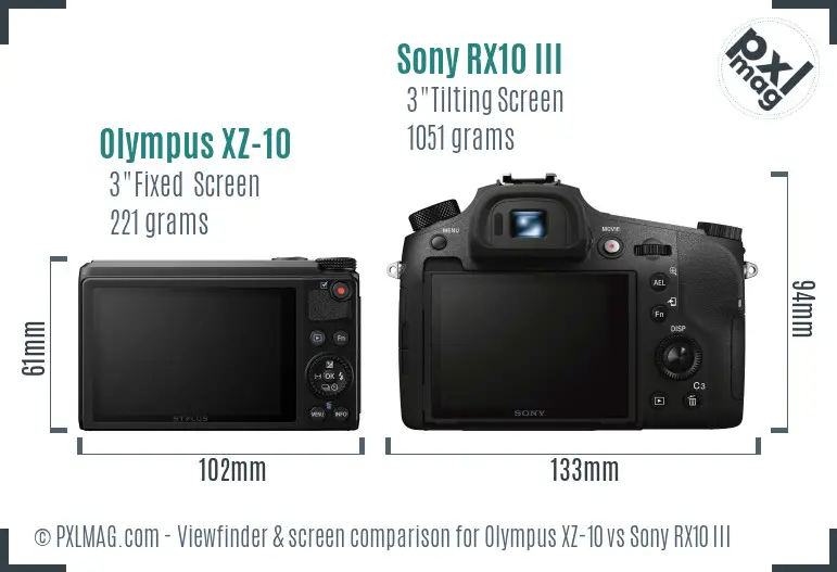 Olympus XZ-10 vs Sony RX10 III Screen and Viewfinder comparison