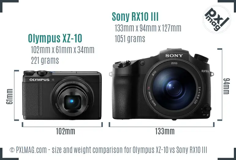 Olympus XZ-10 vs Sony RX10 III size comparison