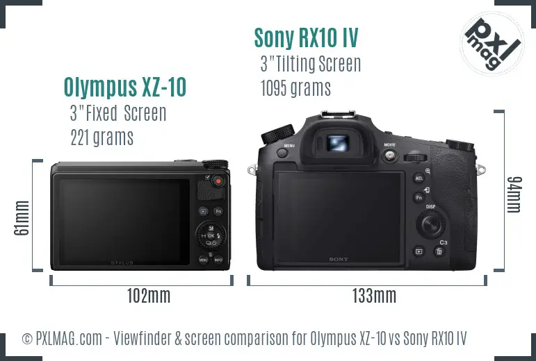 Olympus XZ-10 vs Sony RX10 IV Screen and Viewfinder comparison