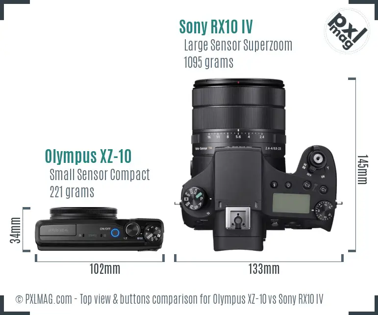 Olympus XZ-10 vs Sony RX10 IV top view buttons comparison