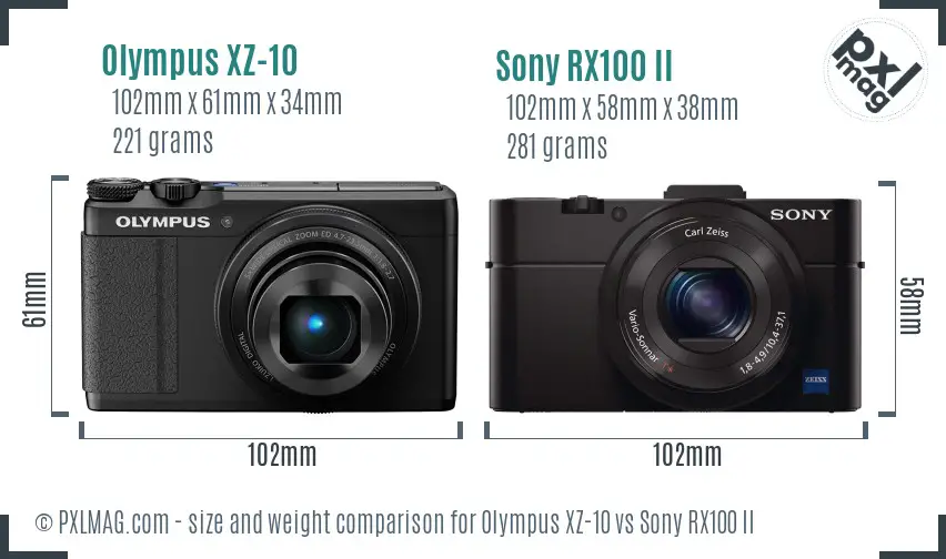 Olympus XZ-10 vs Sony RX100 II size comparison