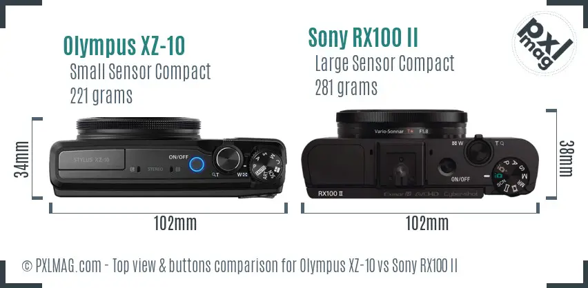 Olympus XZ-10 vs Sony RX100 II top view buttons comparison