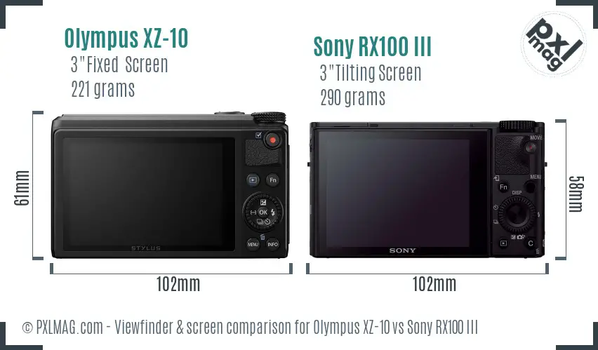 Olympus XZ-10 vs Sony RX100 III Screen and Viewfinder comparison