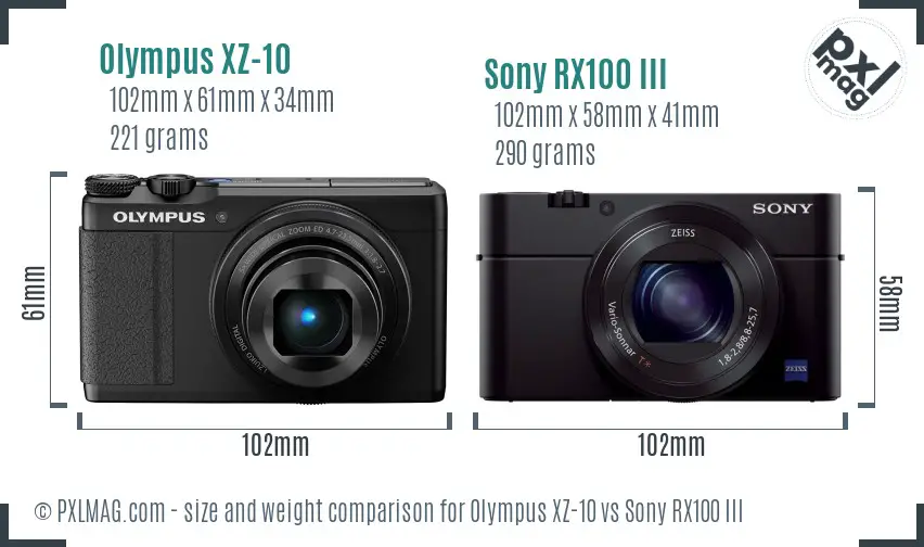 Olympus XZ-10 vs Sony RX100 III size comparison