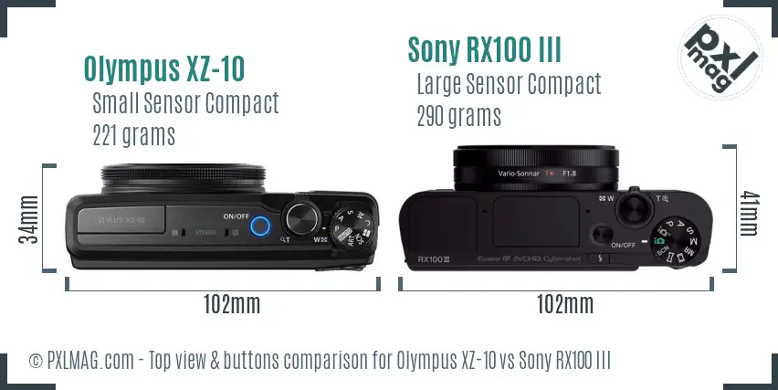 Olympus XZ-10 vs Sony RX100 III top view buttons comparison
