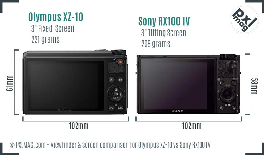 Olympus XZ-10 vs Sony RX100 IV Screen and Viewfinder comparison