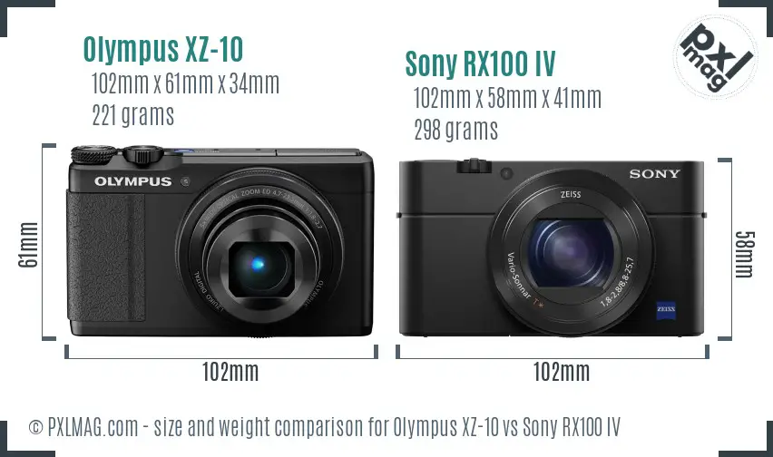 Olympus XZ-10 vs Sony RX100 IV size comparison