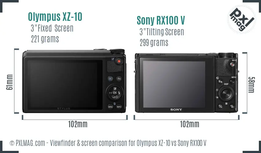 Olympus XZ-10 vs Sony RX100 V Screen and Viewfinder comparison