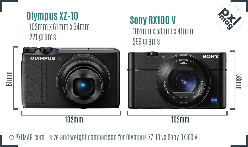 Olympus XZ-10 vs Sony RX100 V size comparison