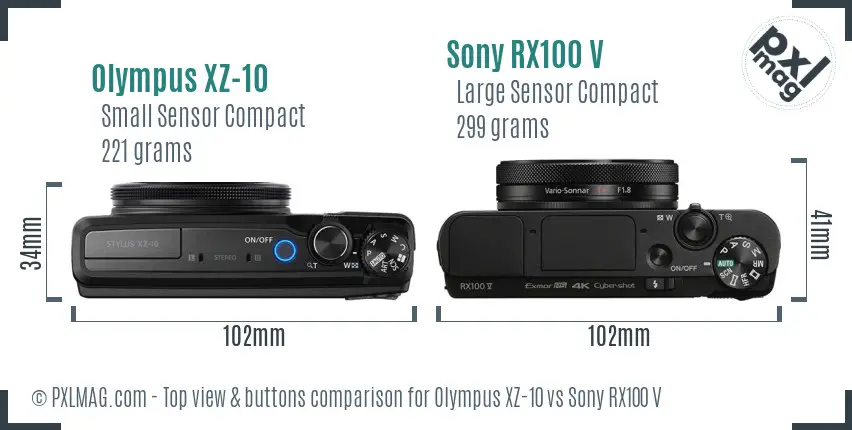 Olympus XZ-10 vs Sony RX100 V top view buttons comparison