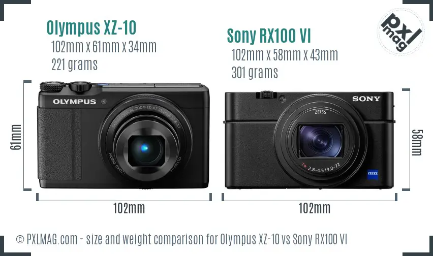 Olympus XZ-10 vs Sony RX100 VI size comparison