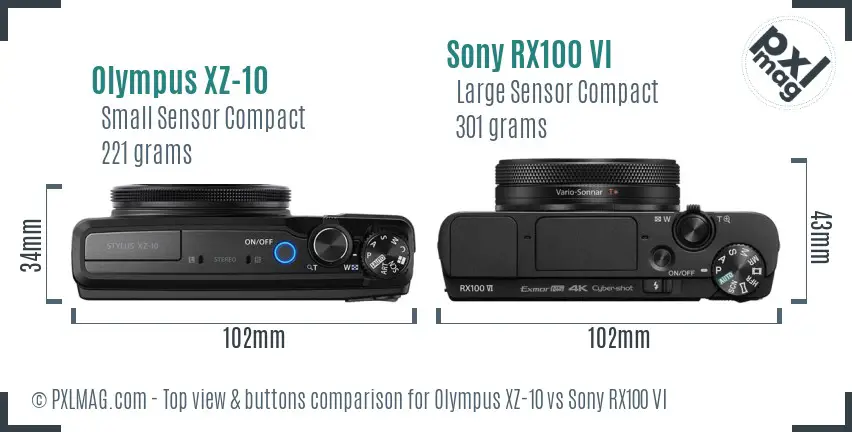 Olympus XZ-10 vs Sony RX100 VI top view buttons comparison