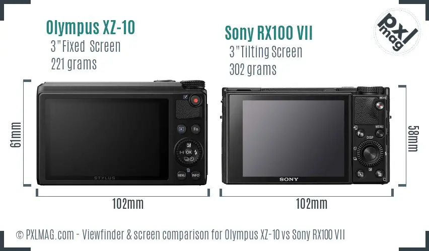 Olympus XZ-10 vs Sony RX100 VII Screen and Viewfinder comparison