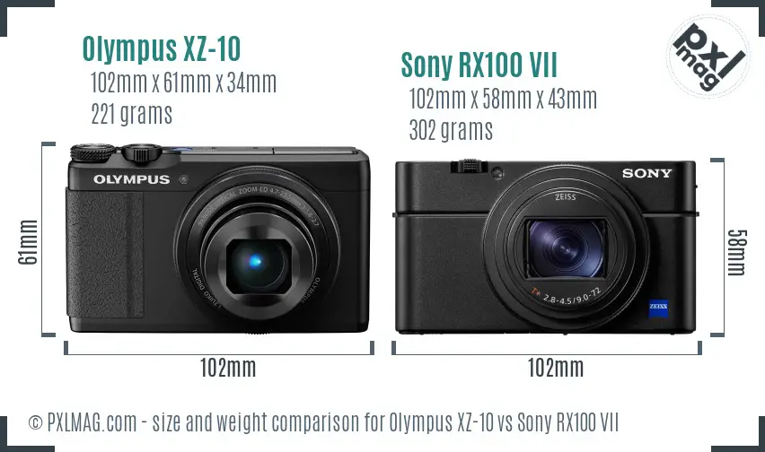 Olympus XZ-10 vs Sony RX100 VII size comparison