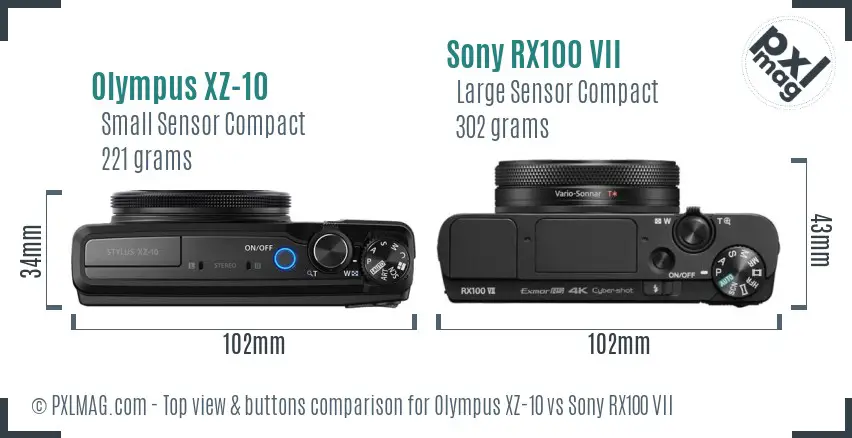 Olympus XZ-10 vs Sony RX100 VII top view buttons comparison