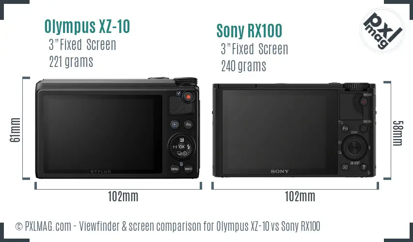 Olympus XZ-10 vs Sony RX100 Screen and Viewfinder comparison