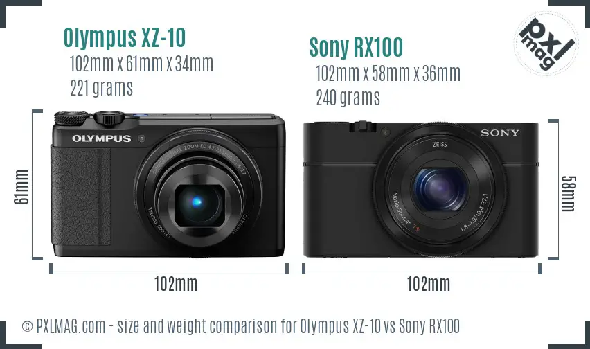 Olympus XZ-10 vs Sony RX100 size comparison