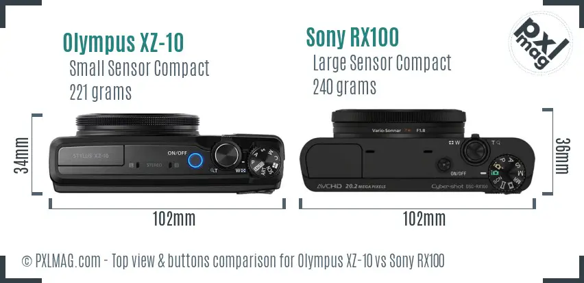 Olympus XZ-10 vs Sony RX100 top view buttons comparison