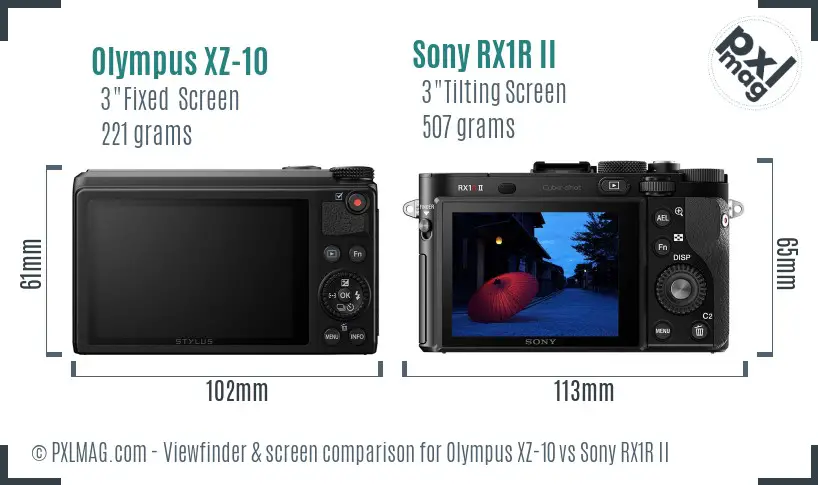 Olympus XZ-10 vs Sony RX1R II Screen and Viewfinder comparison