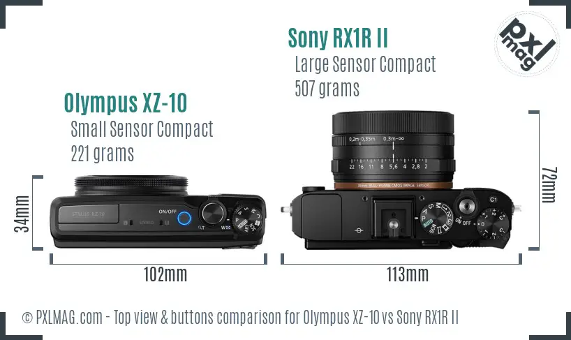 Olympus XZ-10 vs Sony RX1R II top view buttons comparison