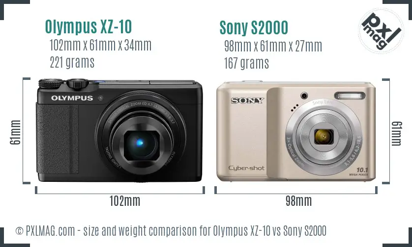 Olympus XZ-10 vs Sony S2000 size comparison