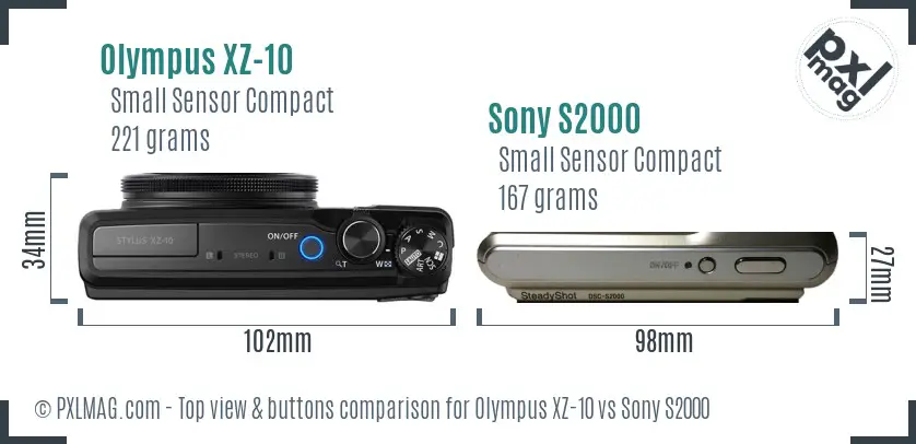 Olympus XZ-10 vs Sony S2000 top view buttons comparison