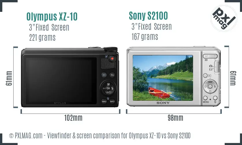 Olympus XZ-10 vs Sony S2100 Screen and Viewfinder comparison