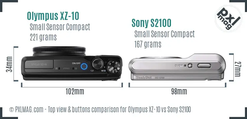 Olympus XZ-10 vs Sony S2100 top view buttons comparison