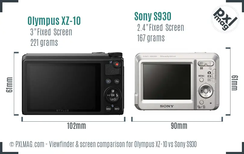 Olympus XZ-10 vs Sony S930 Screen and Viewfinder comparison