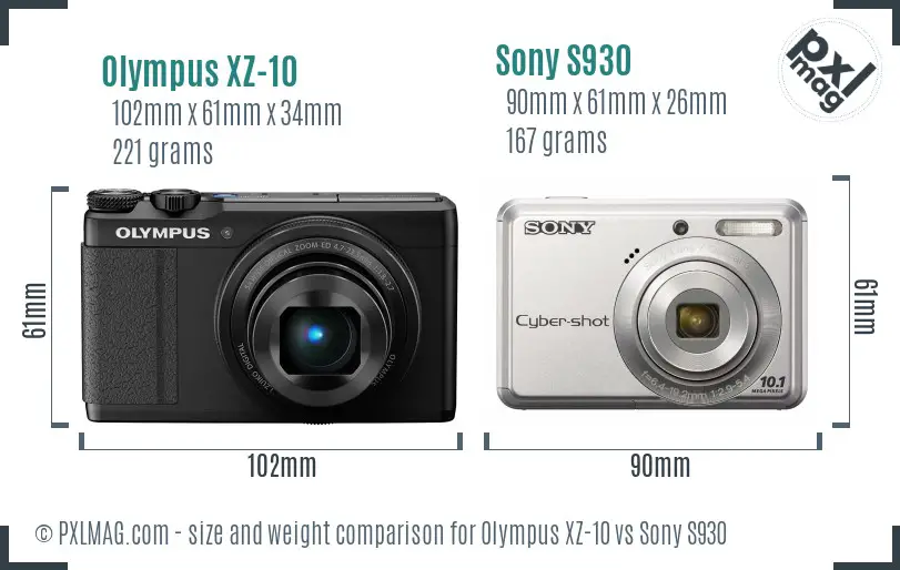 Olympus XZ-10 vs Sony S930 size comparison