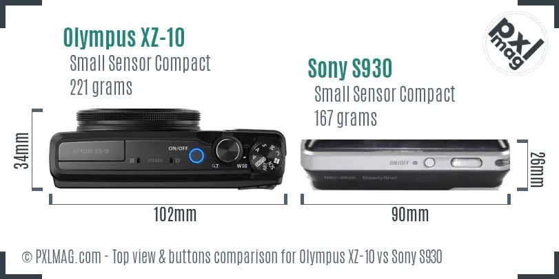 Olympus XZ-10 vs Sony S930 top view buttons comparison