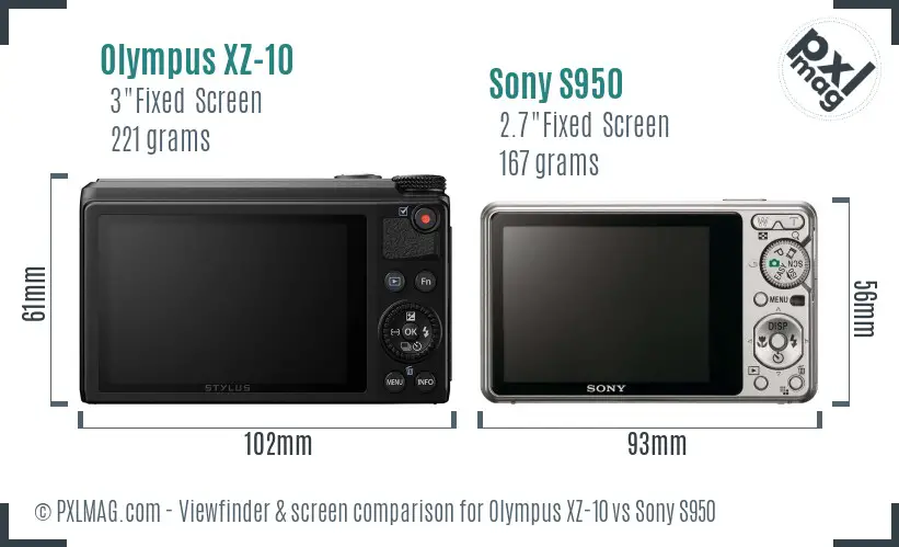 Olympus XZ-10 vs Sony S950 Screen and Viewfinder comparison