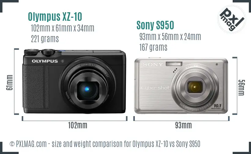 Olympus XZ-10 vs Sony S950 size comparison