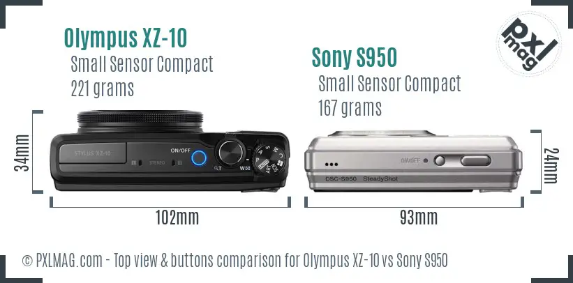 Olympus XZ-10 vs Sony S950 top view buttons comparison