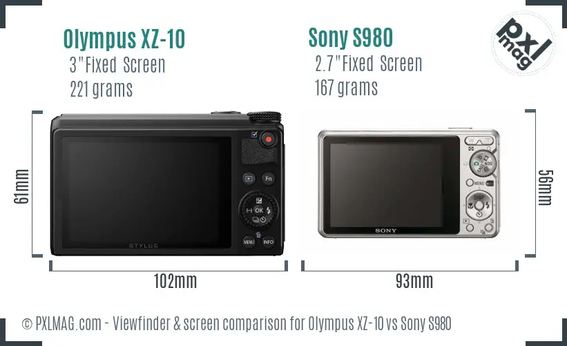 Olympus XZ-10 vs Sony S980 Screen and Viewfinder comparison