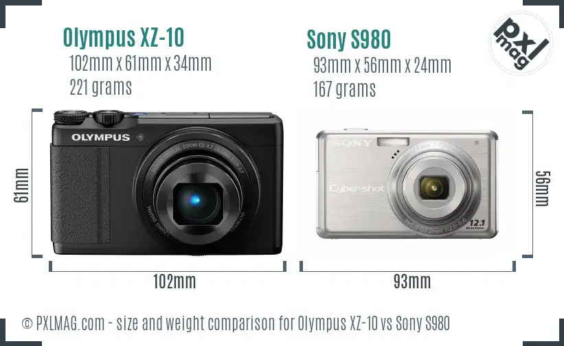Olympus XZ-10 vs Sony S980 size comparison
